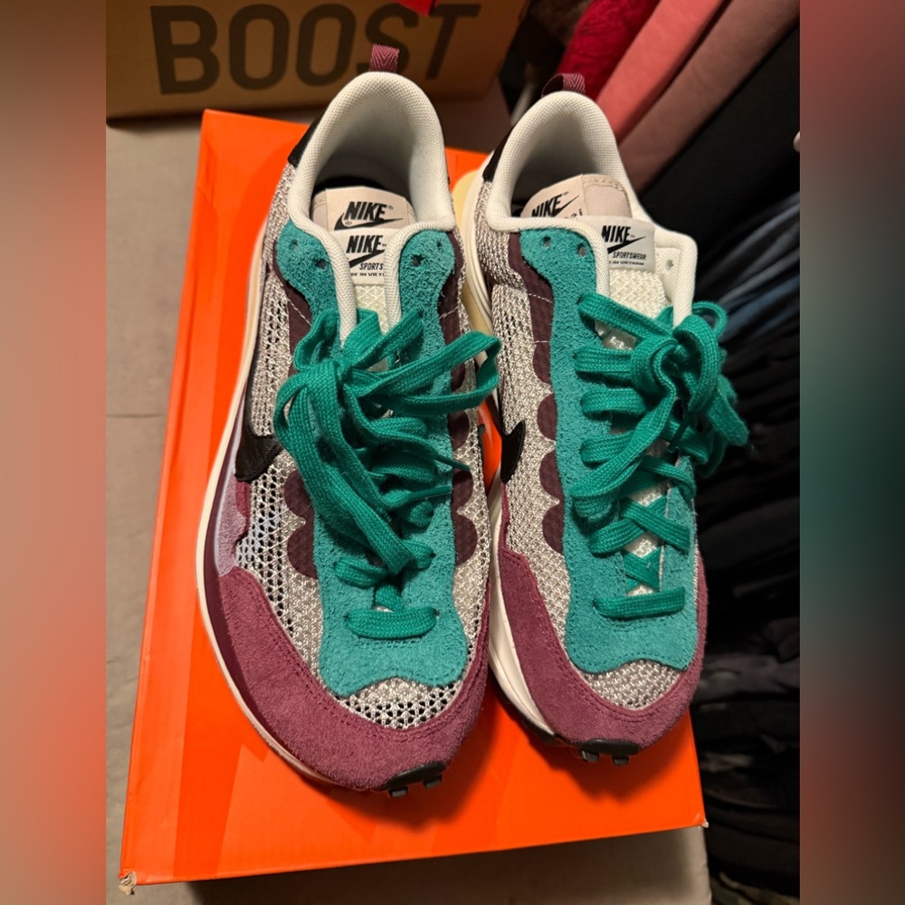 Nike VaporWaffle Sacai Burgundy and Green